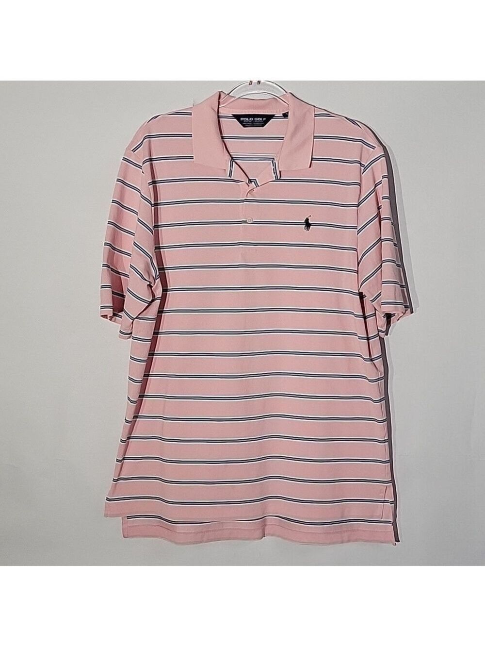 Gorgeous Men's Ralph Lauren Polo Golf Shirt, Pink w/ Blue & White Stripes, Sz L